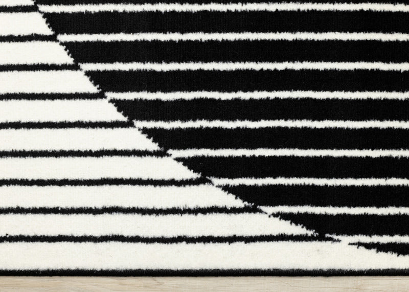 Florence rayures noires et blanches et cercles creux, design moderne, 4'7\" x 6'7\"