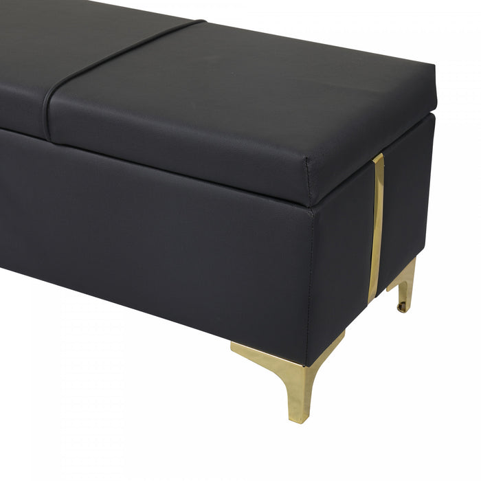 Banc Coffre De Rangement Tony En Velours Doux Avec Pieds Metalliques, Noir