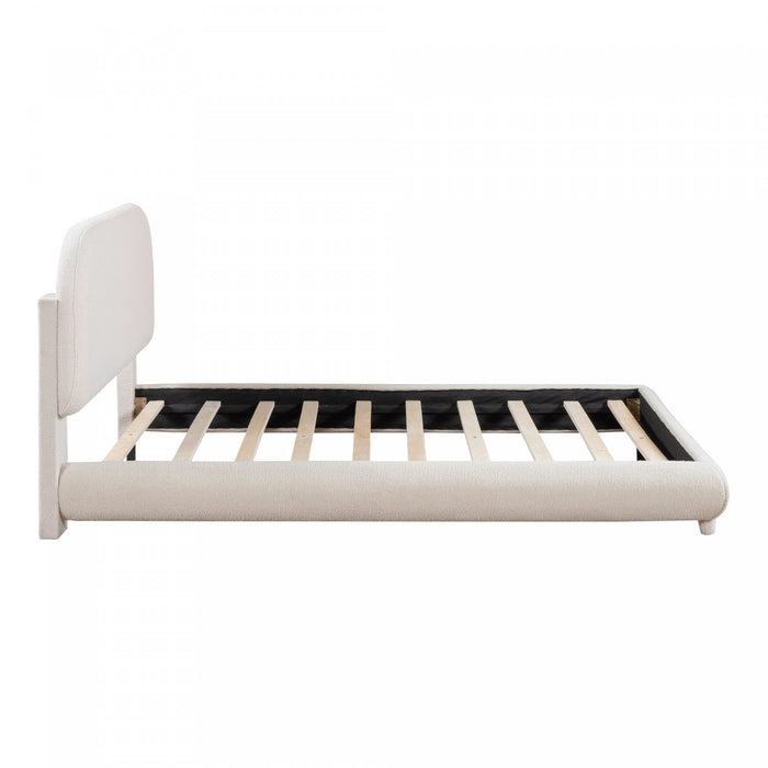 Lit plateforme Sophie rembourre en polaire Teddy avec tissu doux et cadre robuste, taille Full, beige