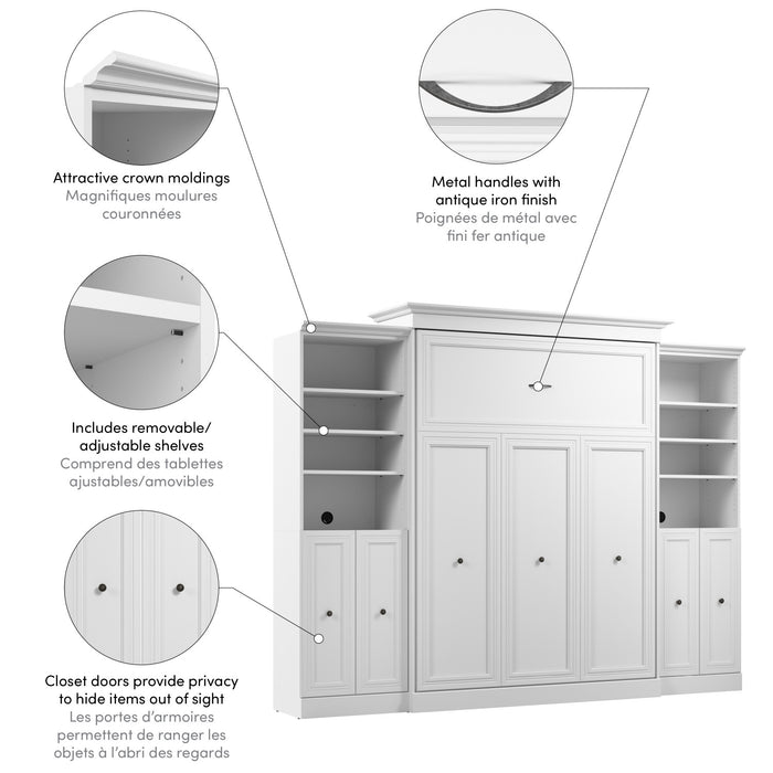 Grand lit escamotable Versatile de Bestar de 115 po (L) avec 2 organisateurs de garde-robe et portes - blanc