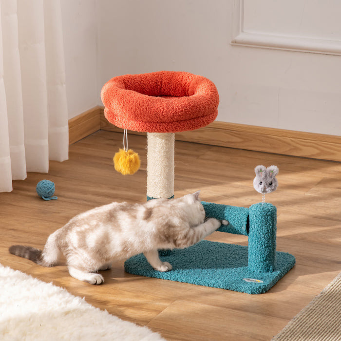 Pawhut Arbre A Chats Avec Lit Pour Chat Griffoir Balle Suspendue Balle Sur Ressort Rouleau Avec Clochettes Tissu En Peluche Doux Grand Confort Bleu Orange
