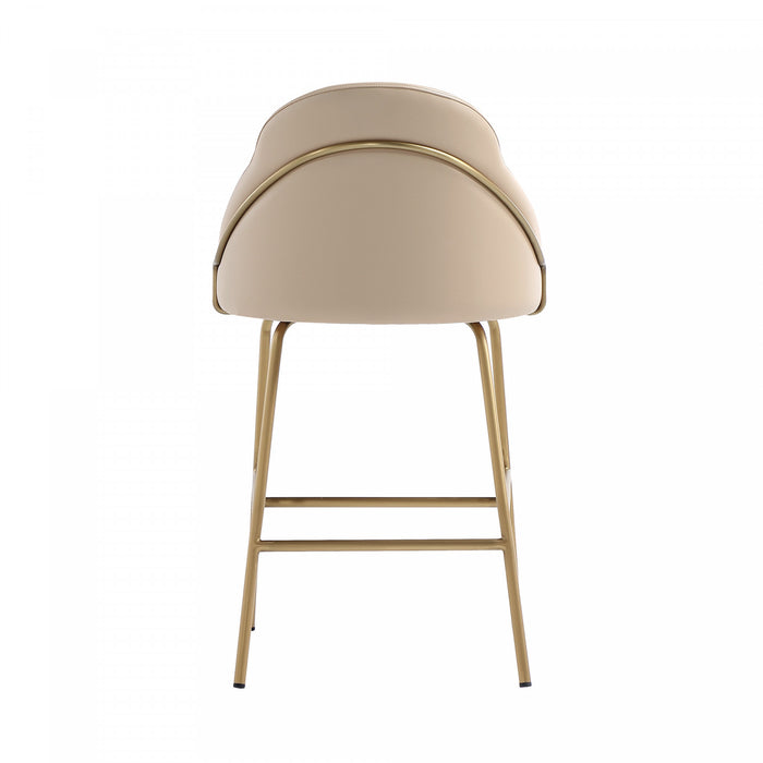 Tabouret de comptoir moderne Gracie en metal, rembourre, coloris beige et dore