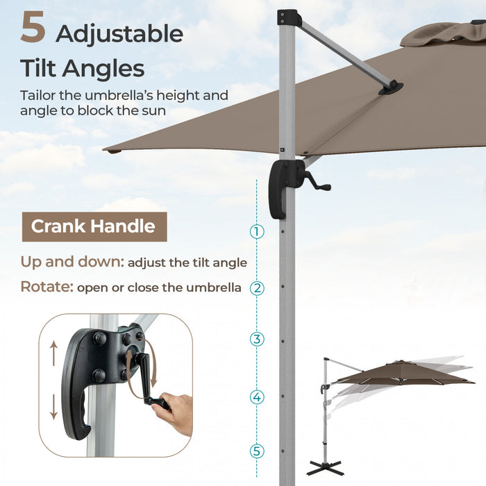 Costway Parasol d'exterieur rond a bras articule 11 pieds, avec rotation a 360° Marron