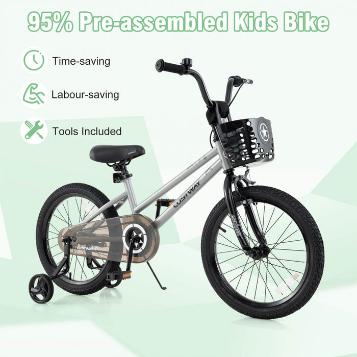 Velo Costway 18\" Pour Enfants Avec Roues D'entrainement Guidon Reglable Et Sliver De Frein A Main Du Siege