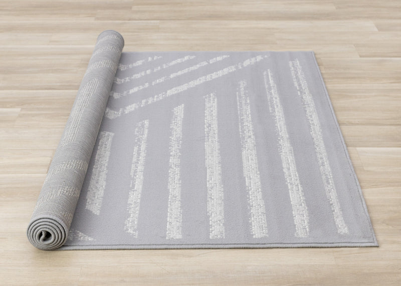Carpette Forte grise et blanche à motif de rayures modernes - 5 pi 3 po x 7 pi 5 po