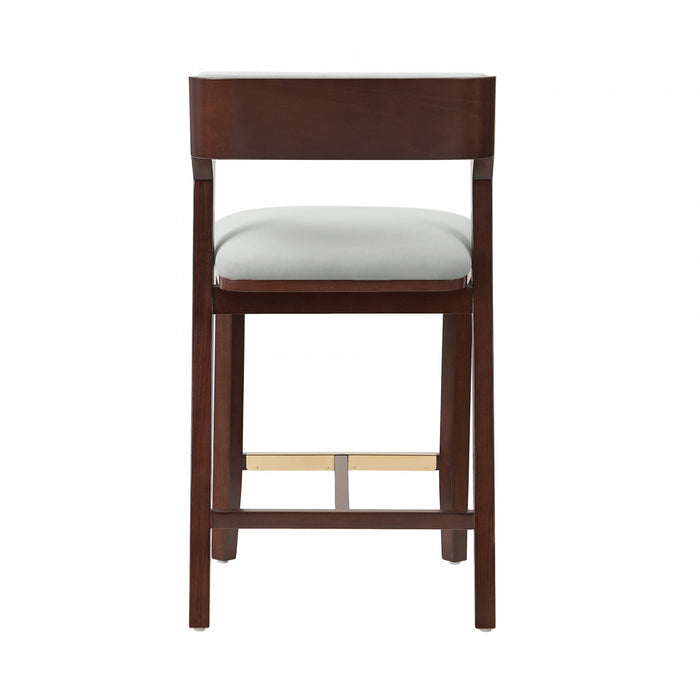 Tabouret de comptoir moderne Patricia en bois avec revetement en tissu, coloris Glacier blanc
