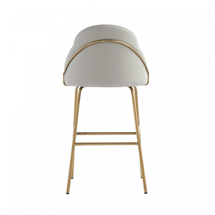 Tabouret de bar moderne en metal Gracie, rembourre, gris pierre et or