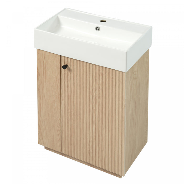 Evelyn Meuble-Lavabo Moderne avec Vasque en Ceramique et Rangement Intelligent, Naturel