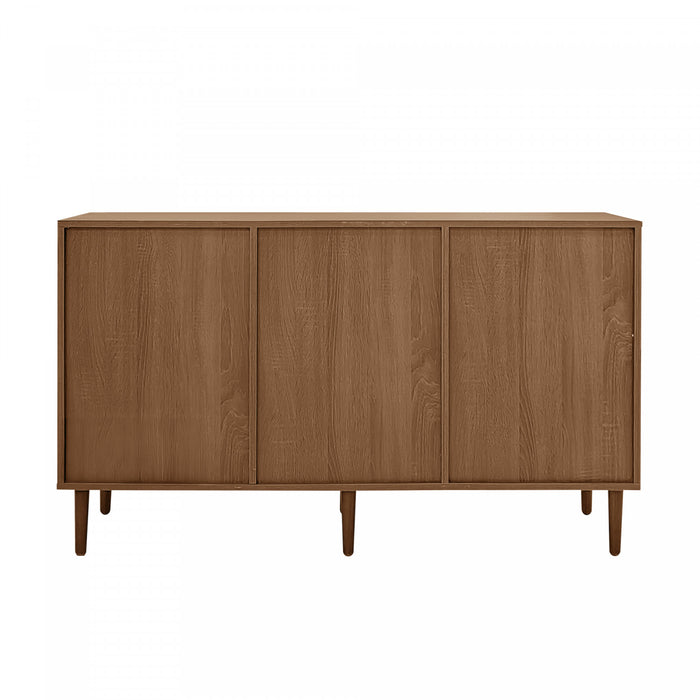 Zona 51.1\" Buffet avec Portes en Rattan et Etageres Ajustables, Marron Fonce