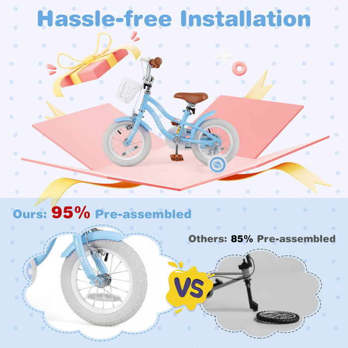 Bicycle Costway 12\" Pour Enfants De 3 A 4 Ans Bicycle Avec Frein A Main Avant Bleu