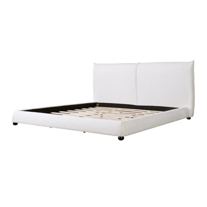 Lit plateforme Mason en tissu melange de lin avec tete de lit rembourree a coussins, taille king, blanc