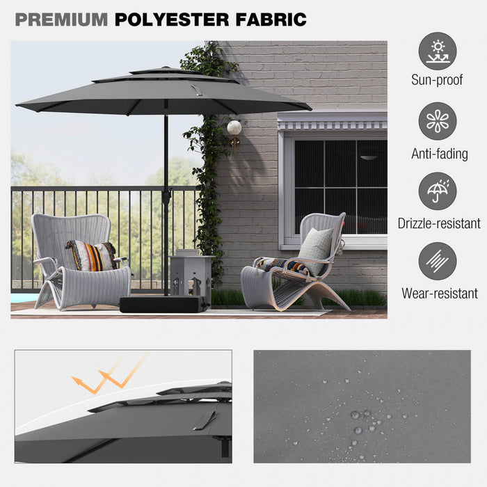 Costway Parasol de patio ventile a 3 niveaux de 10 pieds, grand parasol de table de marche, ombre solaire exterieure gris
