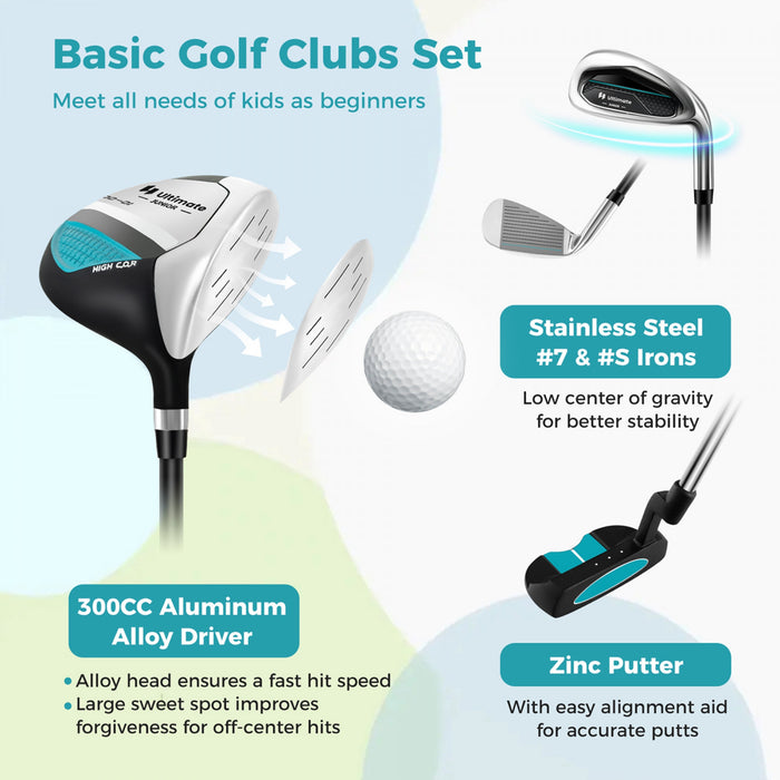 Ultimate Kids Golf Practice Set Junior Complete Golf Club Set Pour Enfants Ages De 8 A 10 Ans Bleu