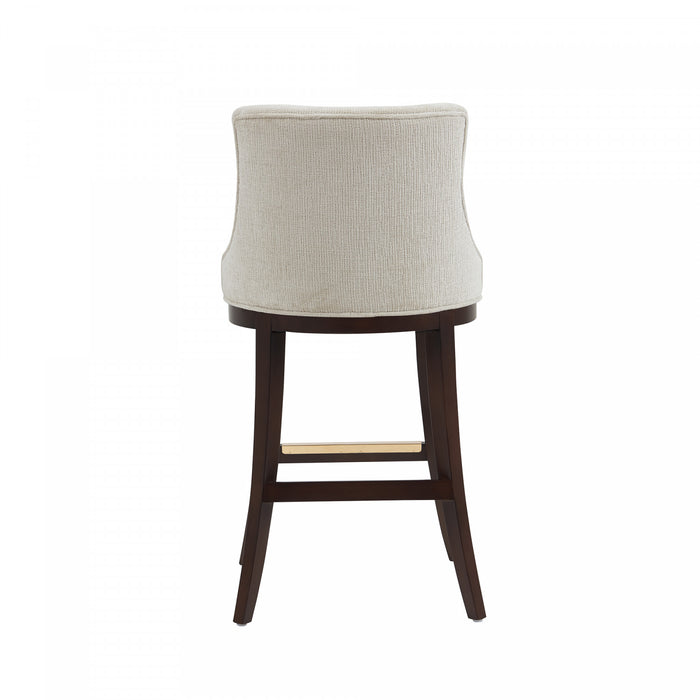 Tabouret de bar moderne en bois Lucia, revetu de chenille, coloris naturel