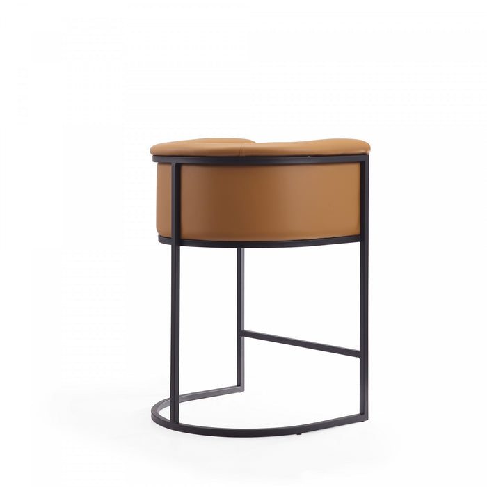 Tabouret de comptoir moderne du milieu du siecle en metal et tissu, coloris camel, lot de 2