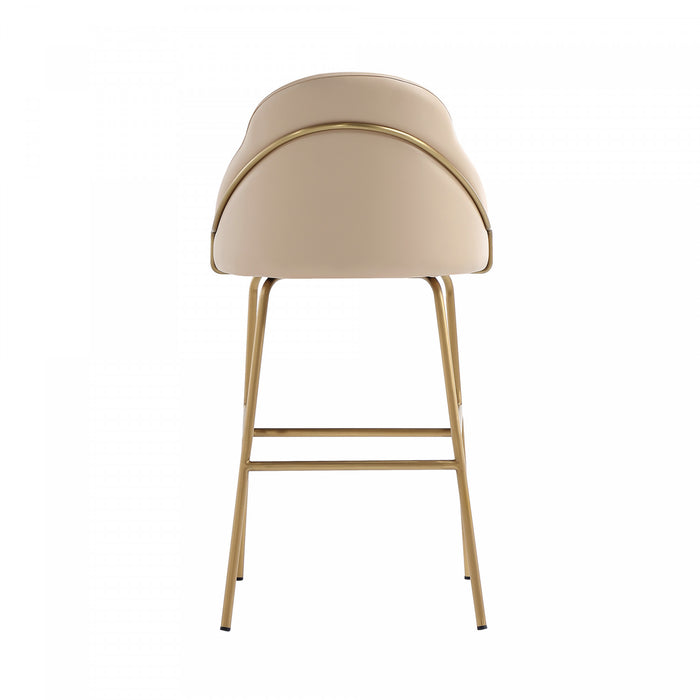 Tabouret de bar moderne Gracie en metal et tissu, coloris beige et dore