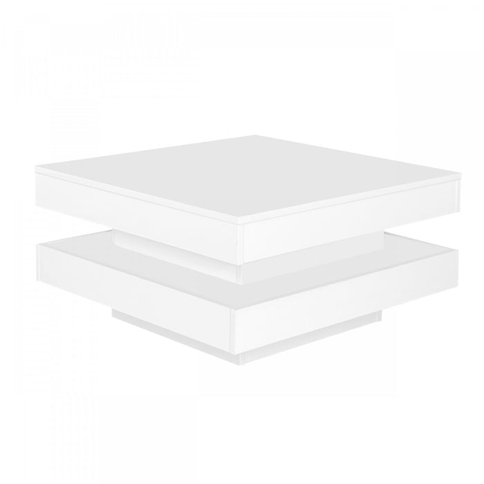 Ryan table basse pivotante – table basse avec eclairage LED et plateau rotatif a 360°, blanc
