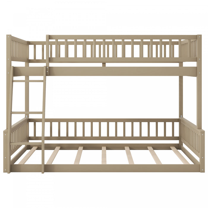 Lit superpose Ethan Full XL sur Queen avec echelle et barrieres de securite, noyer