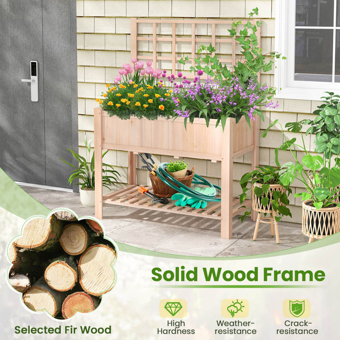 Costway Souleve Lit De Jardin Eleve Boite De Planteur En Bois W / Trellis Et Etagere De Stockage Ouverte