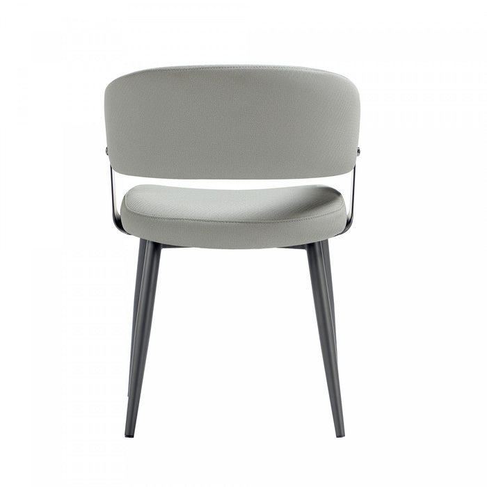 Chaise de salle a manger moderne Luce en cuir vegetalien texture et metal, gris pierre - Lot de 4