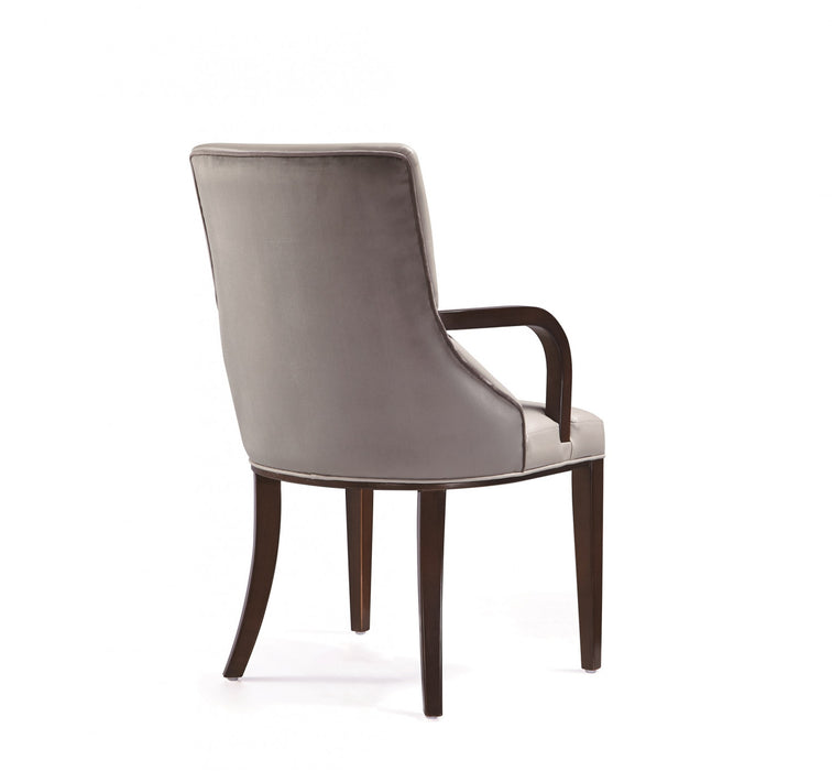 Fauteuil moderne Shubert en bois, cuir vegetalien et velours, gris clair - Lot de 2