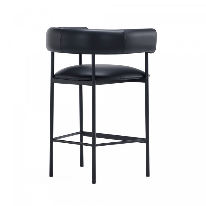 Tabouret de comptoir contemporain Onda en cuir vegetalien et metal, coloris noir
