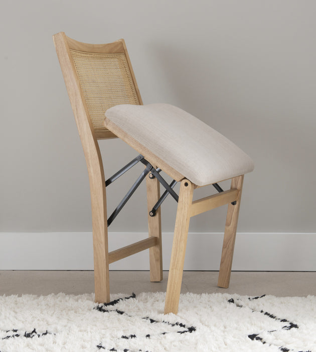 Chaise de salle à manger pliante Bauer en tissu et en cannage - naturelle