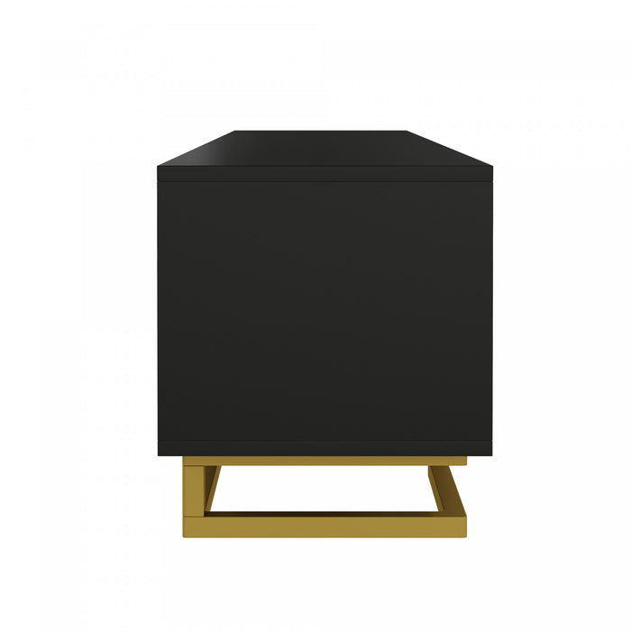 Aspect Meuble TV 63 po avec Portes Texturees et Pieds Dores, Noir
