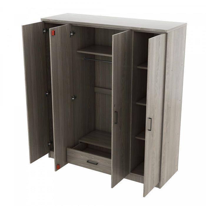 Armoire Christ En Bois De 59,2\" Avec 4 Portes, Tiroir Et Espace De Rangement Suspendu, Grise