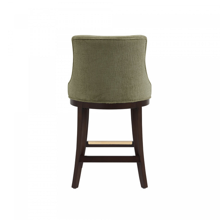 Tabouret de comptoir moderne en bois Lucia avec assise en chenille vert feuille