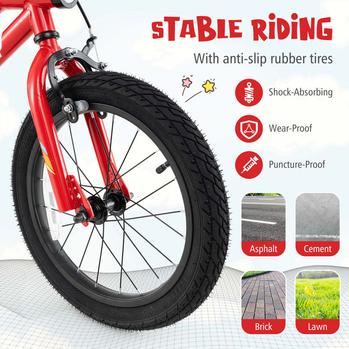 Costway 16\" Led Eclaire Velo Pour Enfants Avec Siege Reglable Coaster Frein Roues D'entrainement Rouge