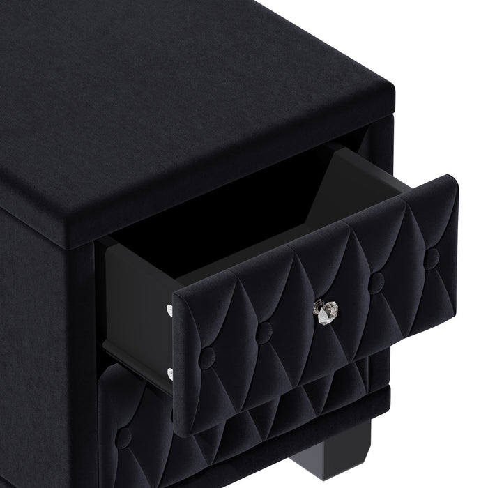 Sophia Table de Nuit Elegante en Velours avec Tiroirs et Design Capitonne, Noir