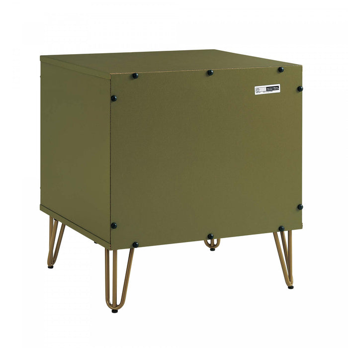 Table de nuit moderne Dumbo 20\" a cannelures en vert olive (2 tiroirs)