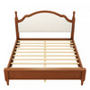 Miles Queen Size Wood Platform Bed with Curved Upholstered Headboard, Brown | Lit plateforme Miles en bois format Queen avec tete de lit rembourree incurvee, brun