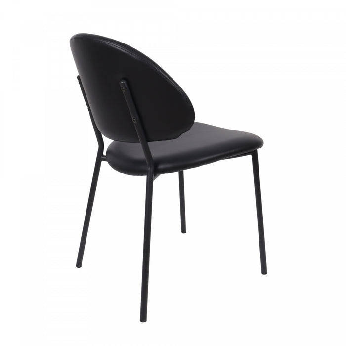 Chaise laterale contemporaine moderne en cuir vegetalien et metal Haven, noire - Lot de 4
