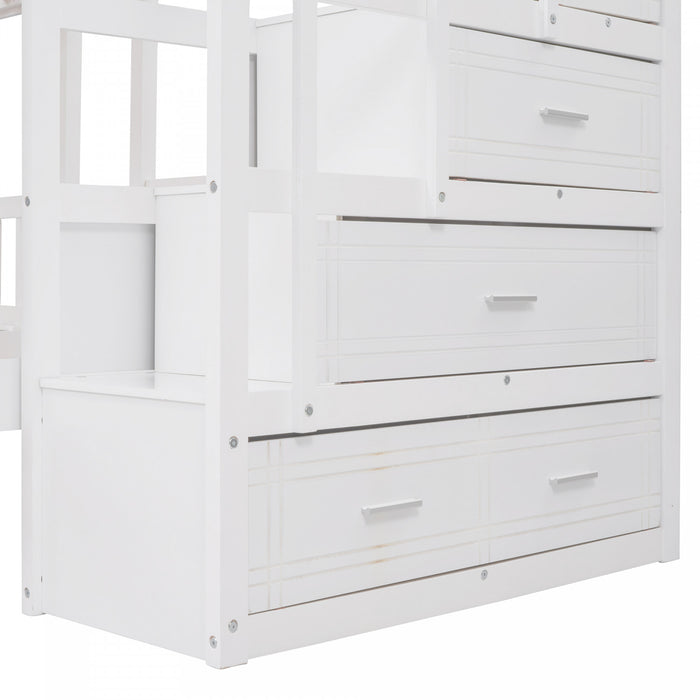 Lit Superpose Triple Simple Claire En Bois Massif Avec Tiroirs Et Barrieres De Securite - Blanc