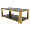 Aria 47.5 Inch Modern Rectangular Coffee Table with Asymmetrical Gold Frame and Mirror Top, Black | Aria Table Basse Rectangulaire Moderne 47.5 po avec Cadre Asymetrique Dore et Plateau Miroir, Noir