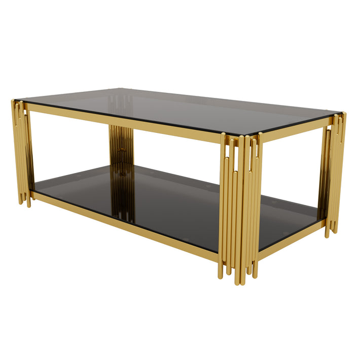 Aria Table Basse Rectangulaire Moderne 47.5 po avec Cadre Asymetrique Dore et Plateau Miroir, Noir