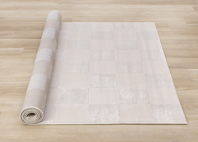 Carpette Leonardo blanche et grise à motif à carreaux - 2 pi 7 po x 4 pi 11 po