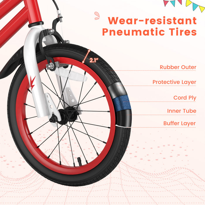 Velo Costway 16\" Pour Enfants Avec Roues D'entrainement Amovibles Et Panier Pour 4-7 Ans Rouge