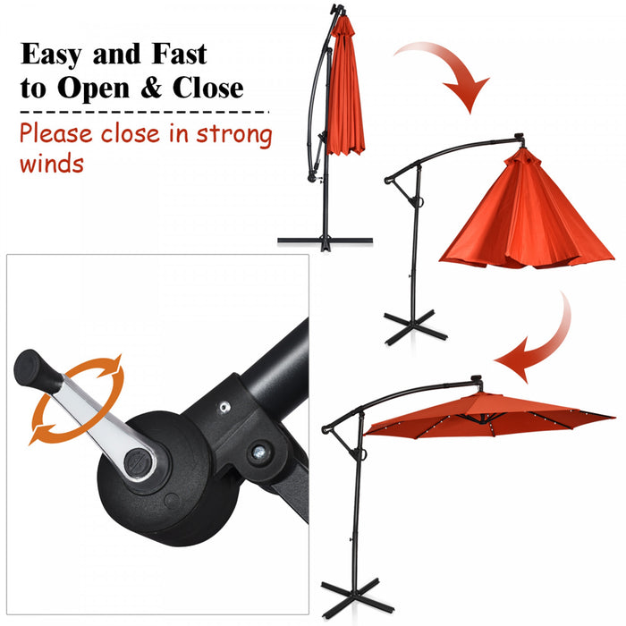 Costway Parasol deporte de patio de 10 pieds, solaire LED, rotation a 360 degres, orange