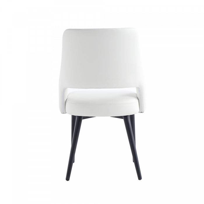 Chaise de salle a manger moderne Tremont en metal et cuir vegetalien blanc