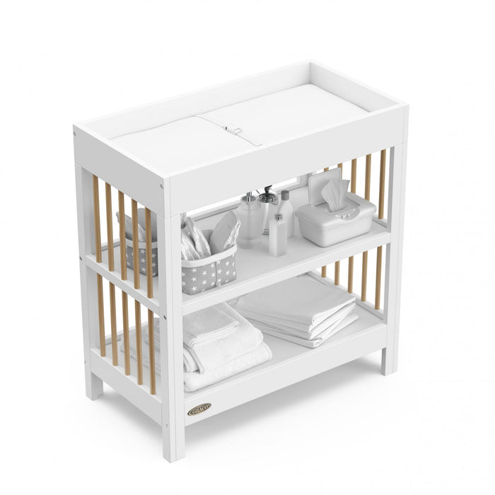 Graco Teddi Table a langer avec matelas a langer resistant a l’eau - Blanc avec bois clair