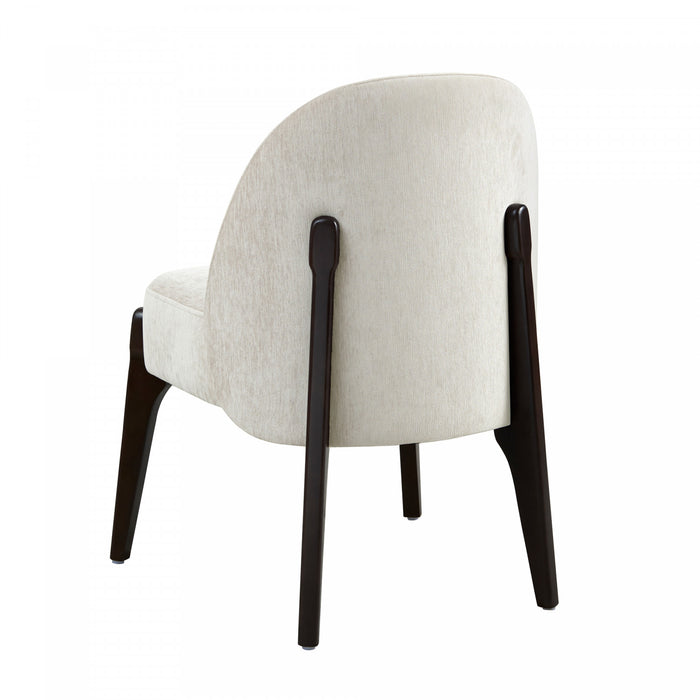 Chaise laterale contemporaine moderne Oslo en bois et chenille creme - Lot de 2