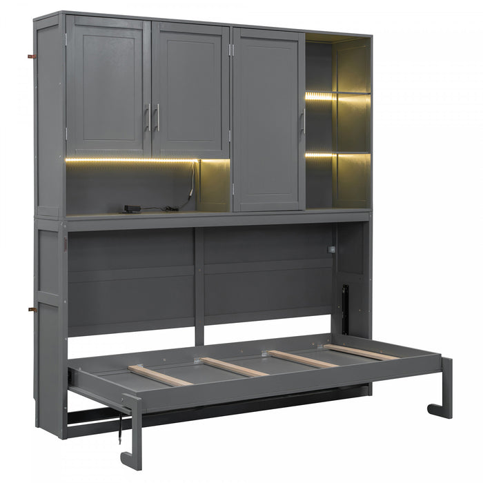 Ethan Lit escamotable gain de place avec rangement et design pliable, Taille simple, Gris