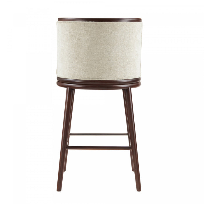 Tabouret de bar moderne en bois avec revetement en tissu creme Evalyn