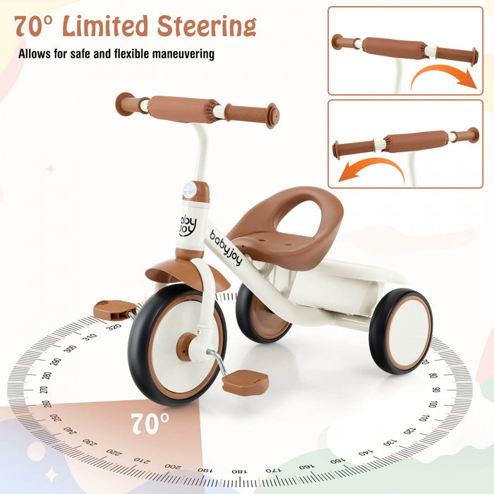 Babyjoy Enfants Tricycle Tricycle Avec Siege Reglable Et Panier De Stockage 3 Roues Velo Beige