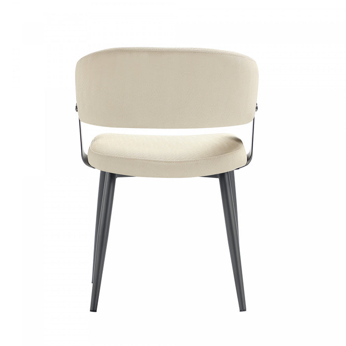 Chaise de salle a manger moderne Luce en metal texture et cuir vegetalien, coloris sable