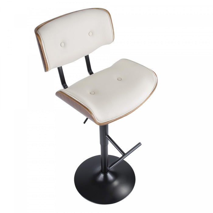 Tabouret bar réglable moderne du milieu du 20e siècle Lombardi en similicuir - noyer et crème