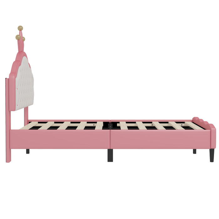 Lily Lit de Princesse Fantaisie Couronne Elegante avec Tete de Lit en Cuir PU Capitonne, Taille Double
